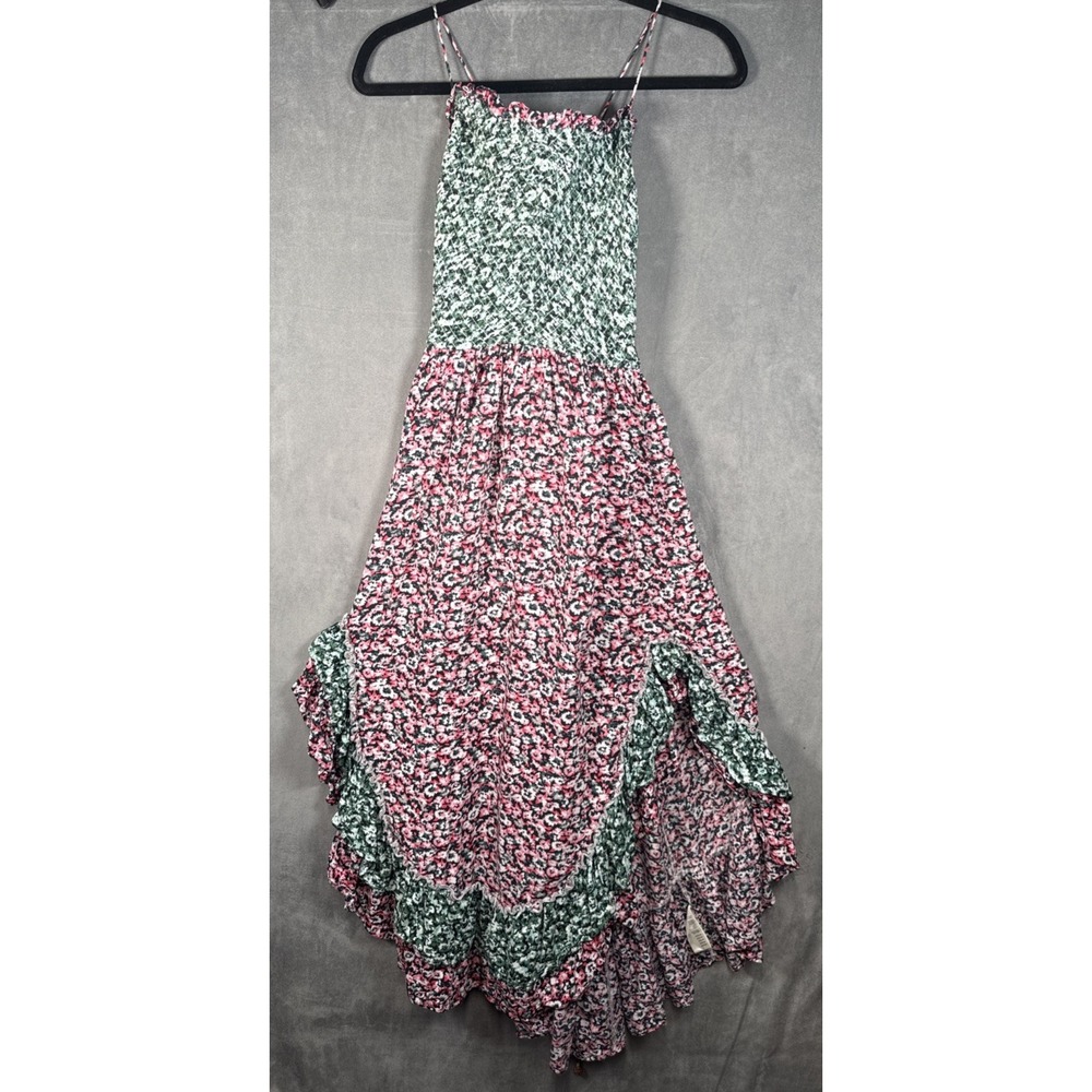 Free People Women's Boho Floral One I Love Green Pink Maxi Dress Sz S